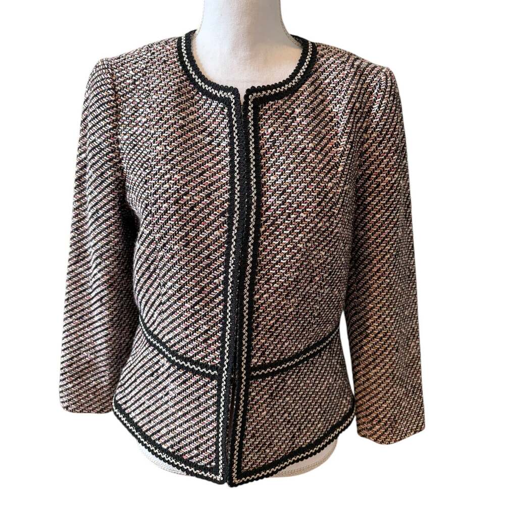 Talbots Spring Tweed Boucle Feminine Blazer Black Pink 4